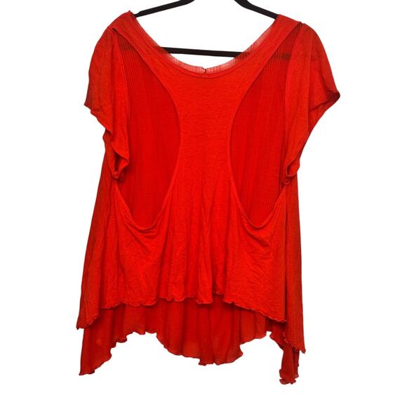 Free People Layered Red Asymmetrical Hem Tee M Boho Festival Top Flowy Tunic - Picture 6 of 6